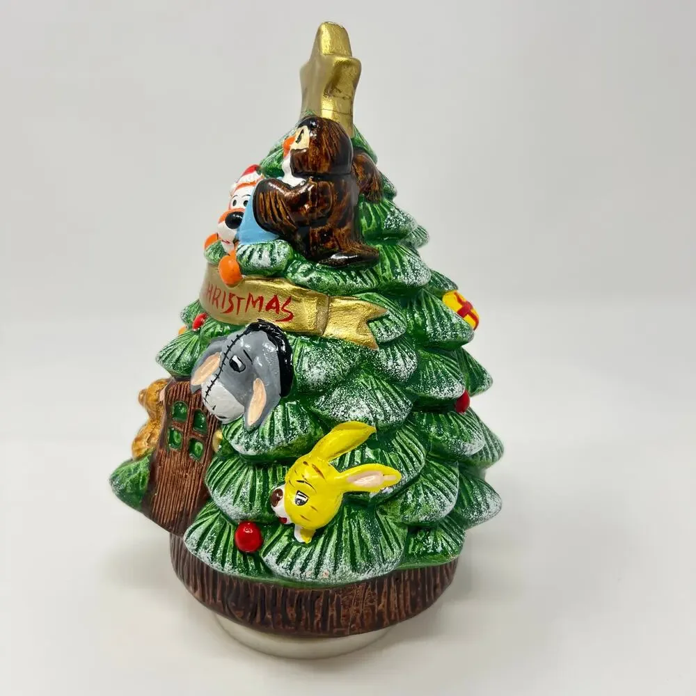 Vintage 70s Winnie the Pooh Ceramic Christmas Tree Music Box Walt Disney Taiwan